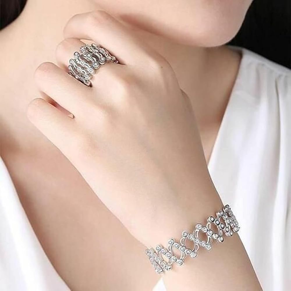 Silver & Gold Stainless Steel 2 in 1 Rectractable Ring Bracelet Telescopic Rings Change Bracelets