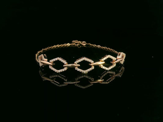 18K Gold Hexagon Diamond Bracelet – Modern Bracelet Design with 0.05ct Pavé-Set Diamonds