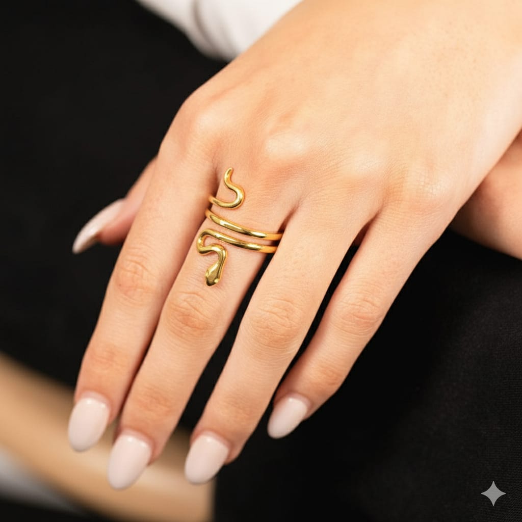 Snake Cuff Bangle Bracelets & Ring for Women - 18K Gold, Silver, Rose Gold Plated